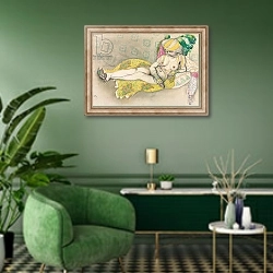 «The Yellow Sultana, 1916 1» в интерьере гостиной в зеленых тонах