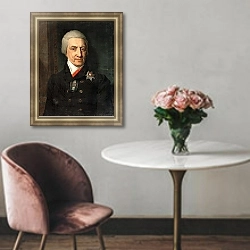 «Портрет Родиона Александровича Кошелева» в интерьере в классическом стиле над креслом