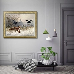 «Лиса гоняется зимой за кроликами» в интерьере коридора в классическом стиле