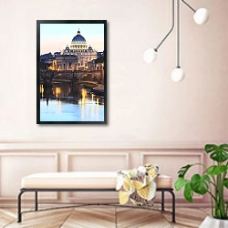 «Италия. Ночной вид на собор Святого Петра» в интерьере современной прихожей в розовых тонах