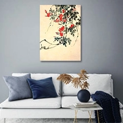 «Живопись в китайском стиле 12» в интерьере современной гостиной в синих тонах