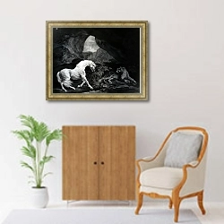 «A Horse startled by a Lioness, engraved by Benjamin Green, 1774» в интерьере в классическом стиле над комодом