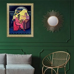 «Yaroslav the Wise, Grand Prince of Kiev, 1941» в интерьере классической гостиной с зеленой стеной над диваном