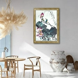 «drawing of a blossoming lotus» в интерьере столовой в этническом стиле