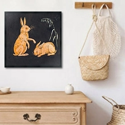 «Два зайца на черном фоне. Декоративный рисунок» в интерьере в стиле ретро над комодом