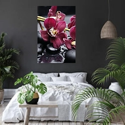 «Орхидеи 33» в интерьере современной спальни с черными стенами