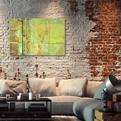 « Поверхность железа покрытая старой краской» в интерьере гостиной в стиле лофт с кирпичной стеной