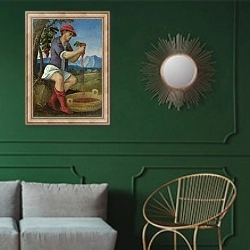 «Занятия месяца - Сентябрь» в интерьере классической гостиной с зеленой стеной над диваном