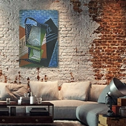 «Абстракция 1» в интерьере гостиной в стиле лофт с кирпичной стеной