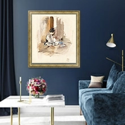 «Japanese Girl Sewing» в интерьере в классическом стиле в синих тонах