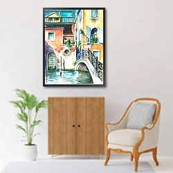 «Венецианский дворик, акварель» в интерьере в классическом стиле над комодом