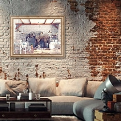 «Слон в комнате» в интерьере гостиной в стиле лофт с кирпичной стеной