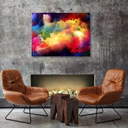 «Разноцветные облака» в интерьере в стиле лофт с бетонной стеной над камином