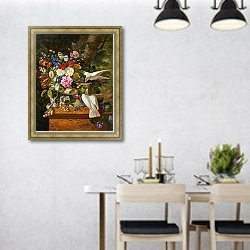 «Flowers in a Vase with Two Doves» в интерьере современной столовой над обеденным столом