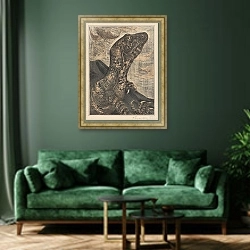 «Легуан» в интерьере зеленой гостиной над диваном