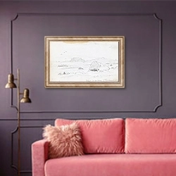 «Steinet strand» в интерьере гостиной с розовым диваном