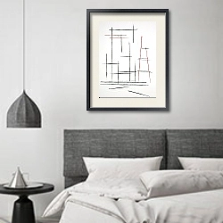 «Scratched lines №7» в интерьере спальне в стиле минимализм над кроватью