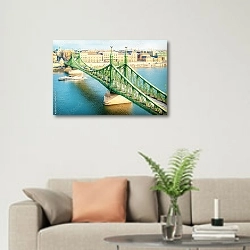 «Венгрия, Будапешт. Liberty bridge» в интерьере современной светлой гостиной над диваном