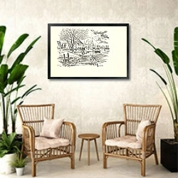 «Gezicht te Hobrede.» в интерьере комнаты в стиле ретро с плетеными креслами