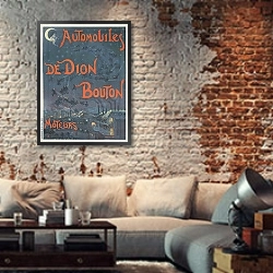 «Automobiles de Dion Bouton» в интерьере гостиной в стиле лофт с кирпичной стеной
