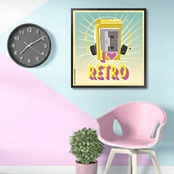 «i love retro 1» в интерьере комнаты в стиле поп-арт в розово-голубых цветах