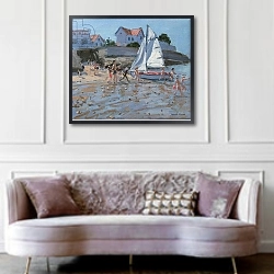«White sailboat, Palais sur Mer, France» в интерьере гостиной в классическом стиле над диваном