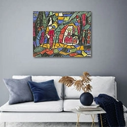 «Рождество Христово» в интерьере современной гостиной в синих тонах