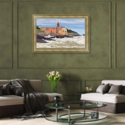 «San Giuliano In Genoa» в интерьере гостиной в оливковых тонах