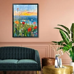 «Seashore dreams: poppies and daisies» в интерьере классической гостиной над диваном