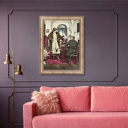 «The Card Game» в интерьере гостиной с розовым диваном
