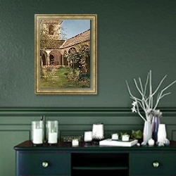 «Blühender Klostergarten» в интерьере прихожей в зеленых тонах над комодом