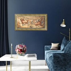 «Интерьер почтовой конюшни, где кормят лошадей» в интерьере в классическом стиле в синих тонах