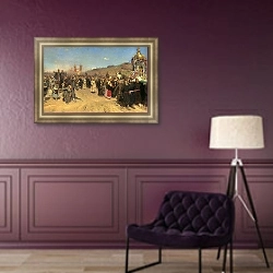 «Крестный ход в Курской губернии. 1883» в интерьере в классическом стиле в фиолетовых тонах