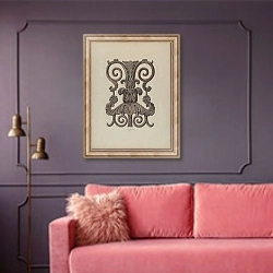 «Section of Cast Iron Balcony» в интерьере гостиной с розовым диваном