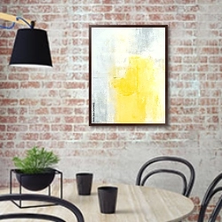 «Жёлтое с белым» в интерьере кухни в стиле лофт с кирпичной стеной