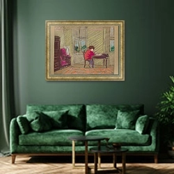 «Renée à Sainte Maxime» в интерьере зеленой гостиной над диваном