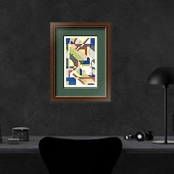 «Портфолио с абстрактными рисунками, стр.26» в интерьере кабинета в черных цветах над столом