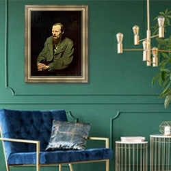 «Portrait of Fyodor Dostoyevsky 1872» в интерьере в классическом стиле с зеленой стеной