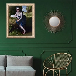«Магдалена 2» в интерьере классической гостиной с зеленой стеной над диваном