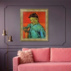 «Школьник (Камиль Рулен)» в интерьере гостиной с розовым диваном