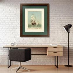 «The first journey of ‘Victory,’ 1778» в интерьере современного кабинета с кирпичными стенами