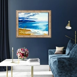 «Горное озеро перед бурей» в интерьере в классическом стиле в синих тонах