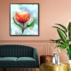 «Красный цветок мака» в интерьере классической гостиной над диваном