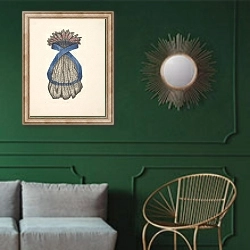 «A Hat on a Stand, Viewed from the Back» в интерьере классической гостиной с зеленой стеной над диваном