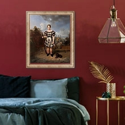 «A young Highland huntsman» в интерьере спальни с акцентной стеной