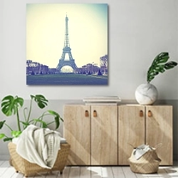 «Франция, Париж. Эйфелева башня в винтажных оттенках №2» в интерьере современной комнаты над комодом