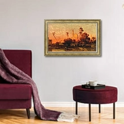 «Scene at dusk in Cairo» в интерьере гостиной в бордовых тонах