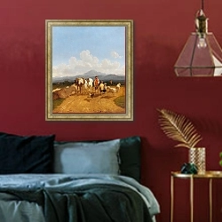«Bauer und Hirtenkinder in oberbayerischer Voralpenlandschaft» в интерьере спальни с акцентной стеной