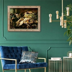 «The Recognition of Philopoemen, c.1609» в интерьере в классическом стиле с зеленой стеной