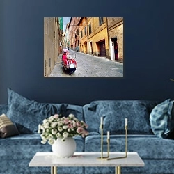 «Италия. Сиена. Улочки» в интерьере современной гостиной в синем цвете